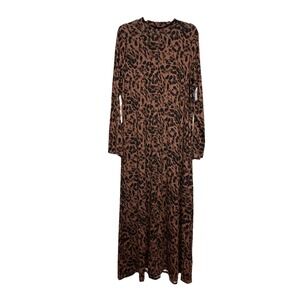 NWT Old Navy Dress XL Brown Leopard Print Long Sleeve Mock Neck Maxi Jersey Knit